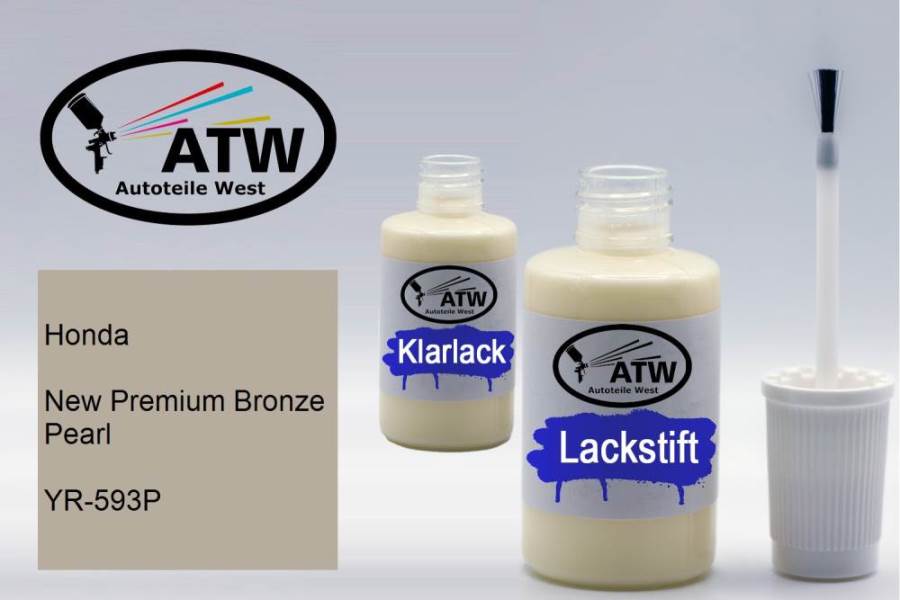 Honda, New Premium Bronze Pearl, YR-593P: 20ml Lackstift + 20ml Klarlack - Set, von ATW Autoteile West.